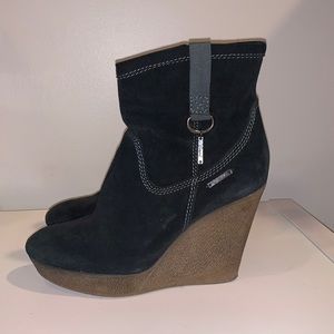 Diesel Black Ankle Boots with Brown Wedge